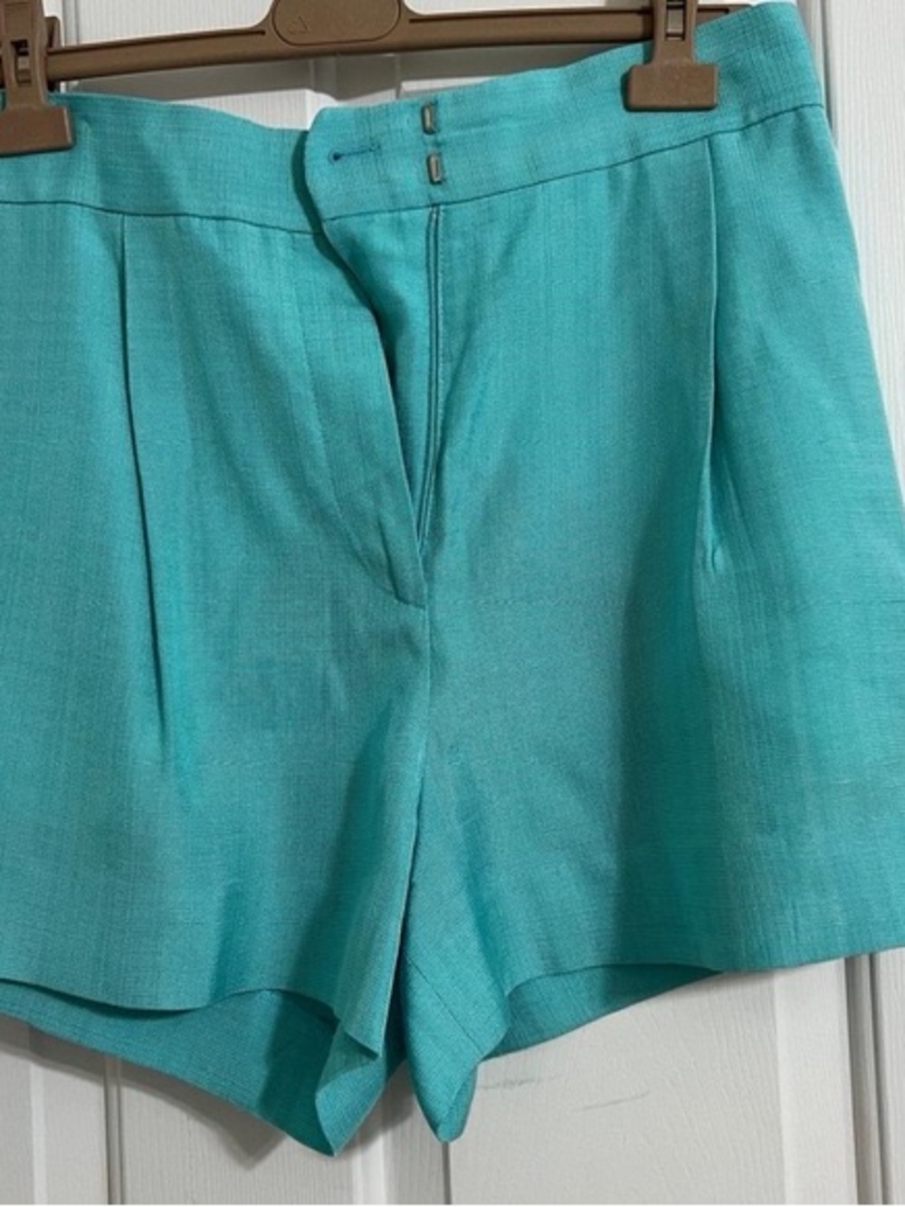 Sandro Turquoise High-Waist Pleated Shorts